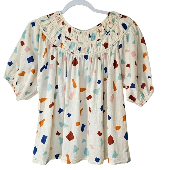 THML Tops - THML Confetti Print Puff Sleeve Top Womens M Cream/multicolor